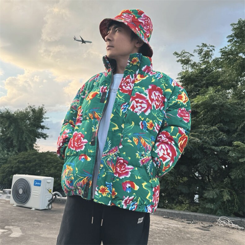 MY203男女休闲加厚保暖防寒棉衣外套棉服棉袄东北大花绿色团队潮图片