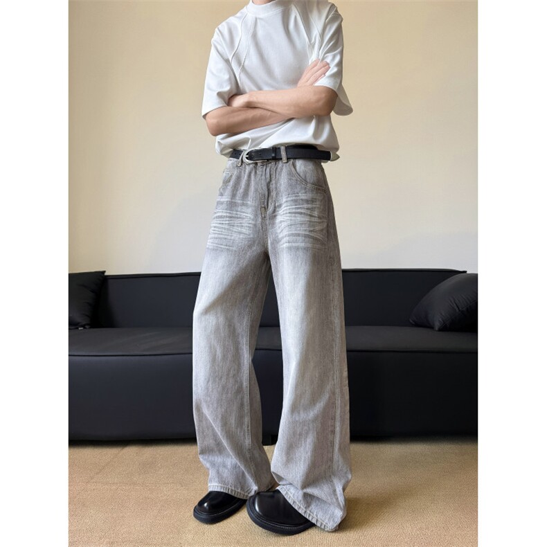 美式高街牛仔裤男夏季薄款烟灰复古宽松长裤子N0685-P48,男装牛仔裤,星座308B-1