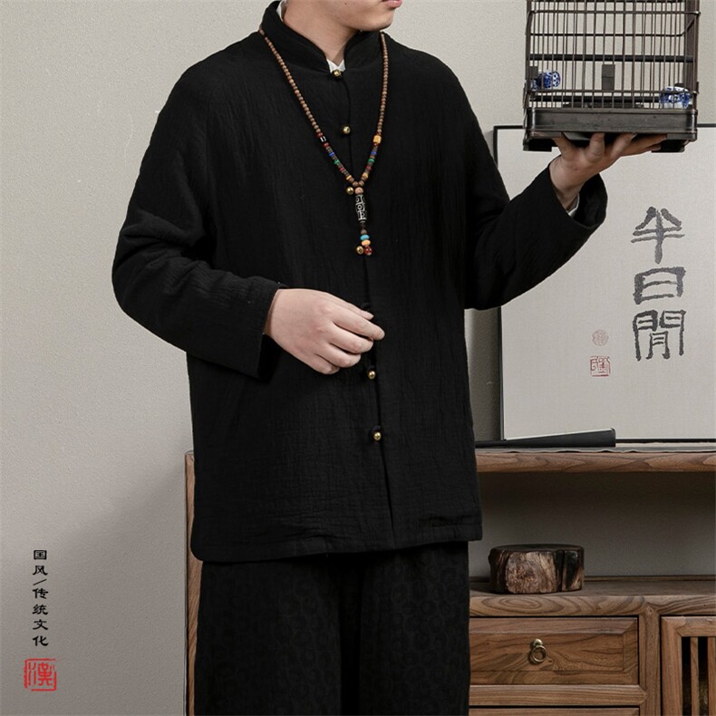 2025秋冬新款风男装棉麻立领新中式唐装外套M52P120,男装民族服装,钱塘802