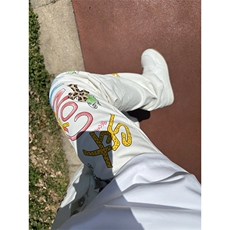 ！美式潮牌涂鸦彩绘豹纹十字架直筒休闲牛仔裤，男装牛仔裤，星座617C