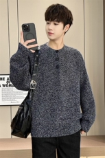 【抖音得物】2025秋季时尚毛衣针织衫男士圆领宽松长袖，男装针织衫/毛衣，电商A113