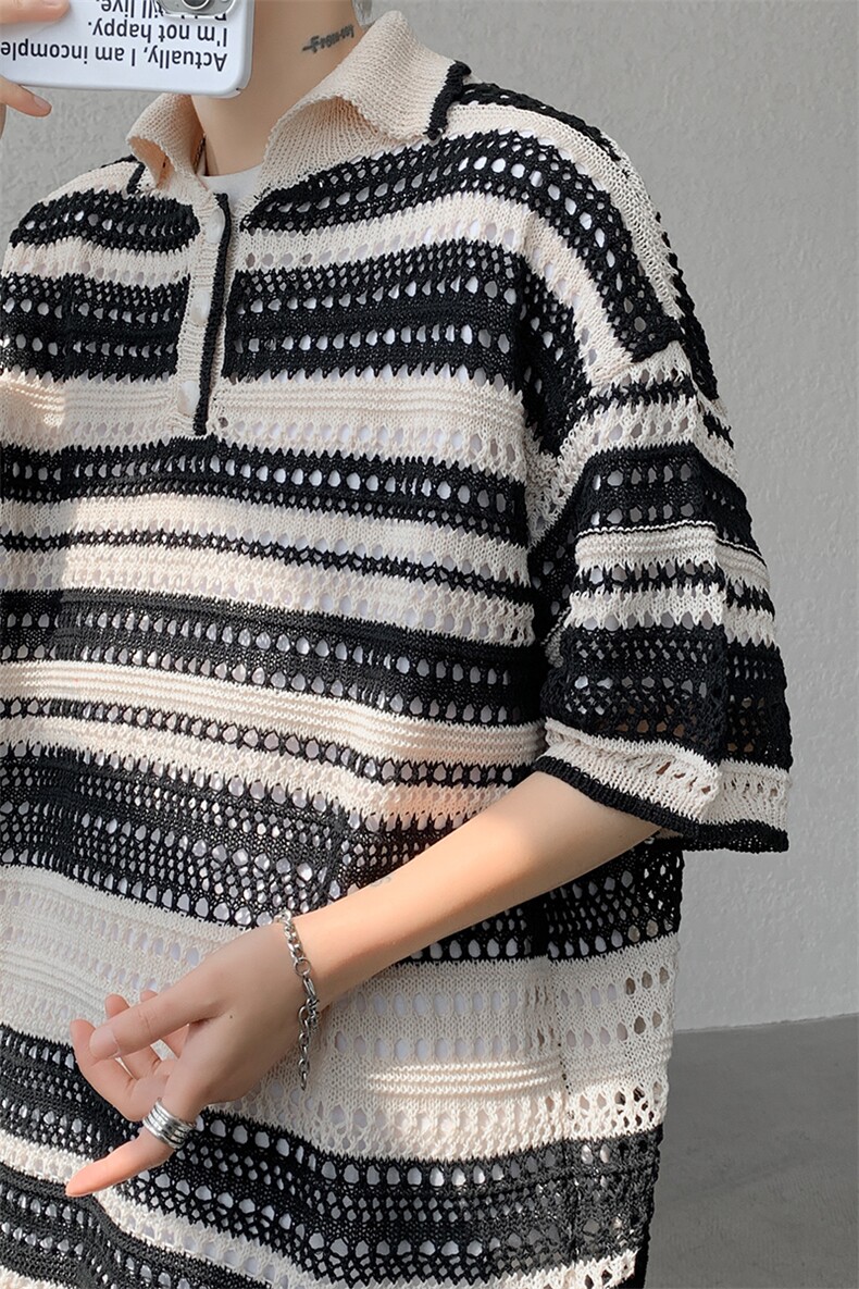8XL-M特大码美式复古条纹撞色针织POLO衫翻领休闲短袖TDX311P35,男装Polo衫,电商D206-1