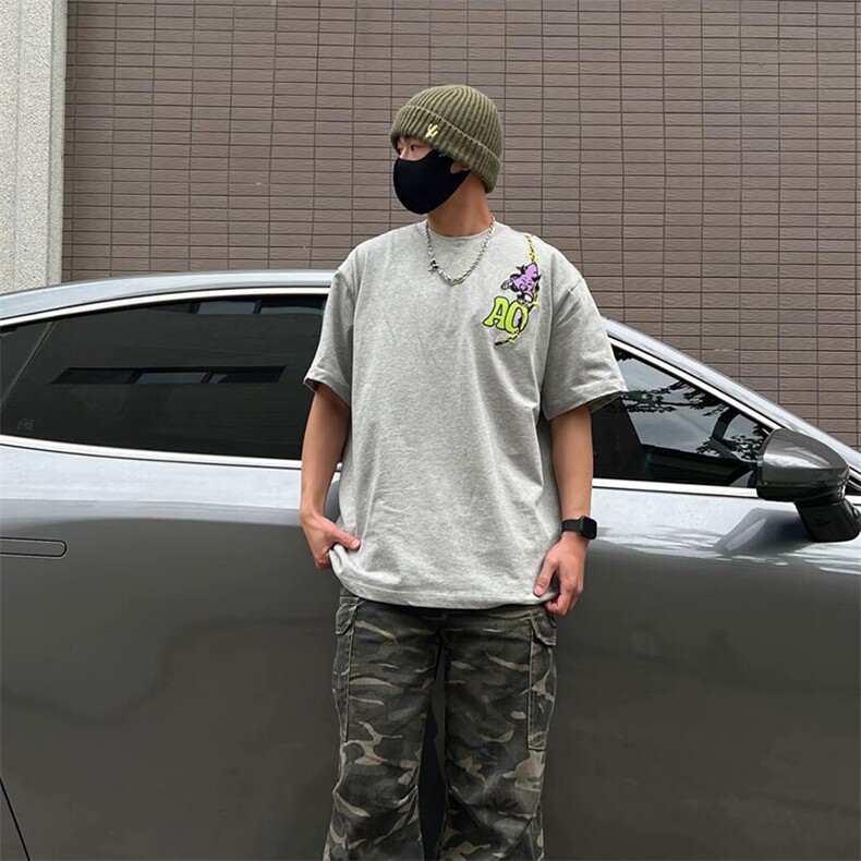 万针全刺绣工艺高品质260克双纱纯棉美式高街短袖T恤特P33,男装T恤,电商A486-1