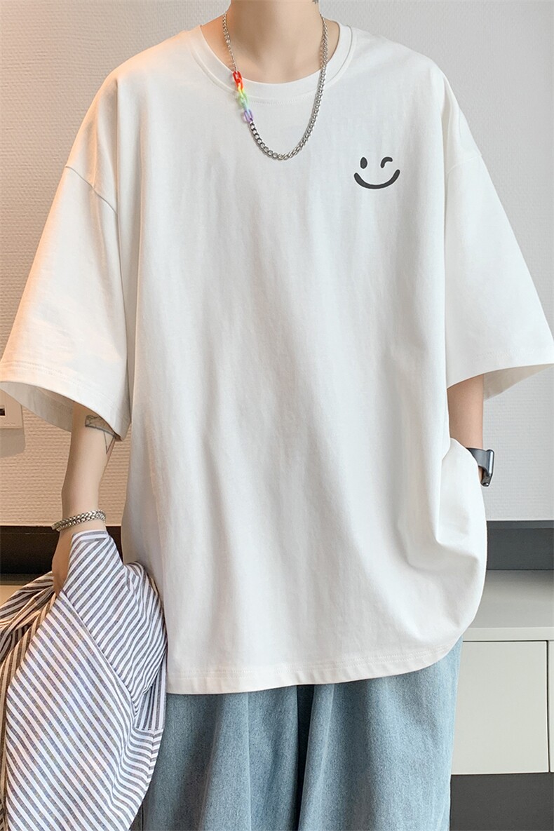 已注册/夏季内景笑脸印花短袖T恤男港风半袖打底衫DT2888/P25,男装T恤,电商B316