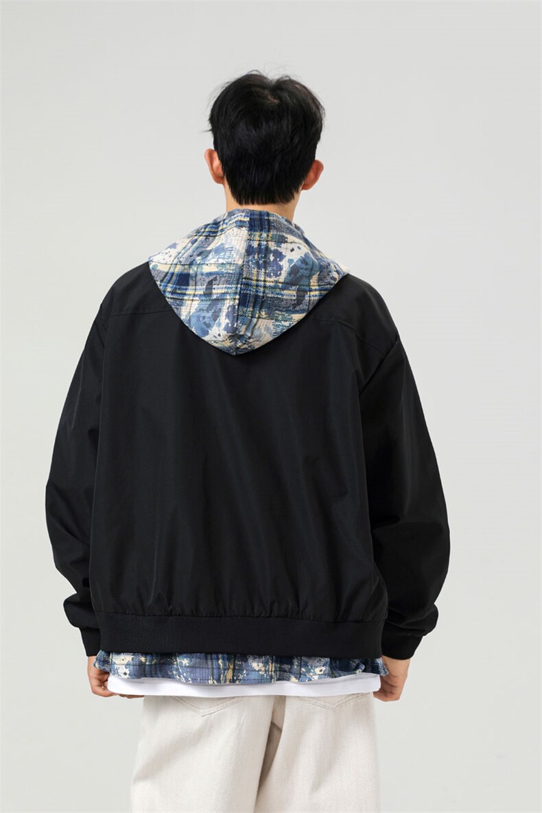 可二开假两件格子拼接大码M-5XL夹克100%聚酯纤维JK78094P75控118,男装夹克,星座227-7