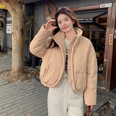奶咖色立领短款羽绒服女2024冬季新款韩系简约小个子90白鸭绒外套，女装羽绒服，2C316