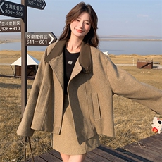 韩版上衣毛呢套装女2025冬季新款显瘦a字短裙两件套，女装套装/套裙，纯色衣恋