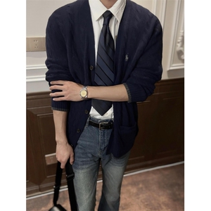 DD315P78老钱风小马刺绣针织开衫男士秋冬复古内搭麻花针织衫轻奢图片