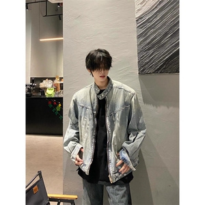 复古废土风设计感小众做旧牛仔夹克外套男宽松两件套 J3351图片