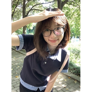 H0909-P40推荐#原版出货+刺绣修身显瘦假两件短袖T恤图片