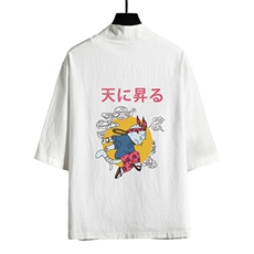 HF59012-P40风汉服男开衫外套七分袖道袍网格挂拍，男装民族服装，电商A040A