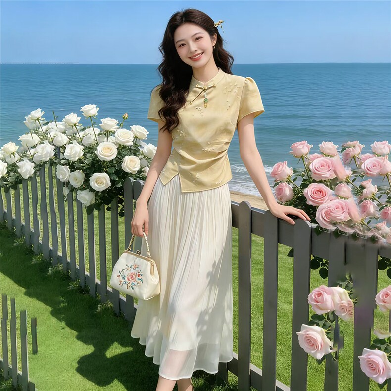 2026年夏季新中式女高级感两件套裙,女装套装/套裙,贝蕾酷儿