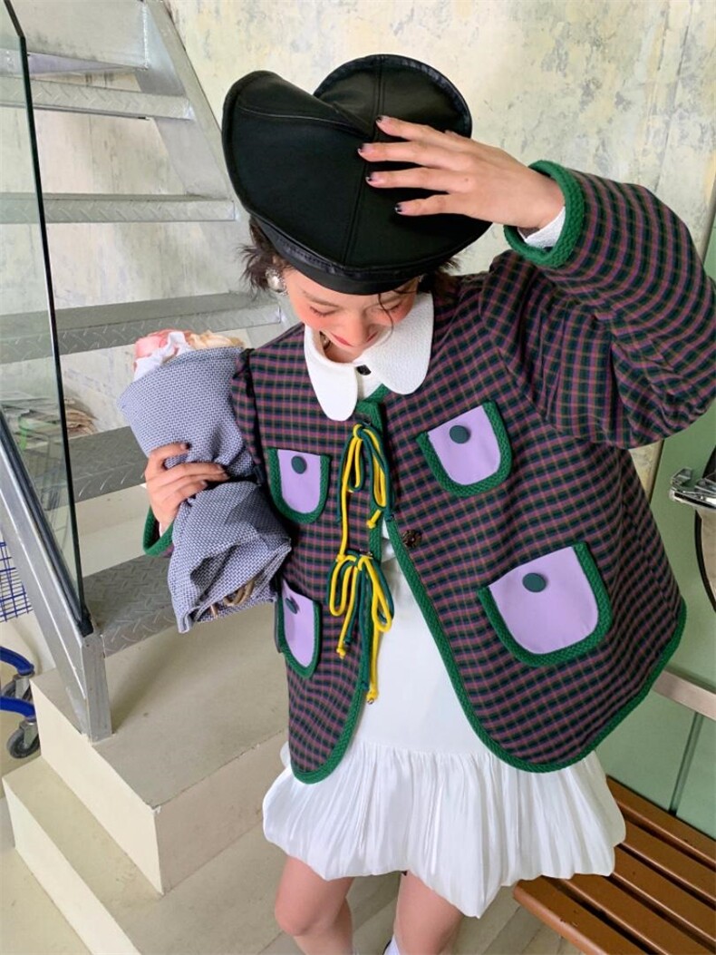 格纹撞色小外套，其它，YOUER DENG