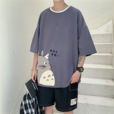 YT26150-P30 亚麻短袖t恤男大码五分袖男宽松七分袖 港风模特图片