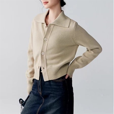 时尚百搭春秋款POLO领羊毛开衫显瘦修身长袖针织衫，女装羊毛衫，泰沅羊绒
