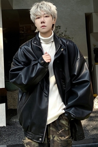 男士痞帅男装短款皮衣外套春秋新款宽松pu皮夹克J2661 P90 控128图片