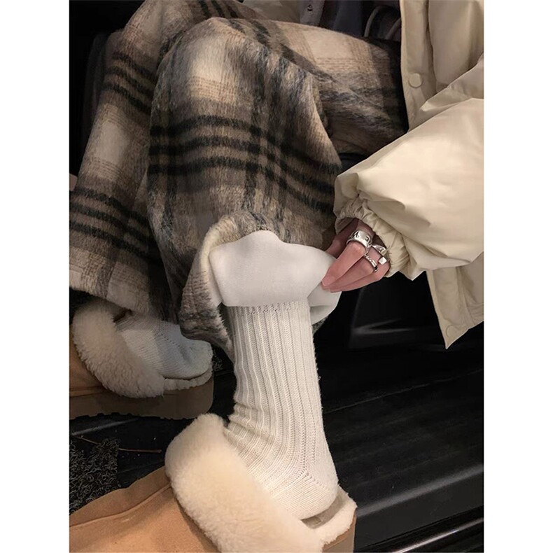 网图毛呢格子休闲裤男女秋冬新款加绒加厚宽松直筒裤子-A2337TP45,男装卫衣,电商B241