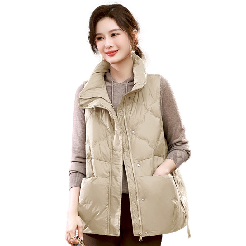 2024冬装新款时尚侧飘带羽绒马甲,女装羽绒服,梦芯尔