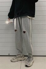 春季新品破洞休闲裤男女韩版长裤运动束脚裤子chic风T，男装休闲裤，电商A102B