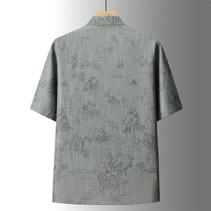 夏季风唐装中年短袖衬衫套装男士太极服宽松套装TR88605-P110图片
