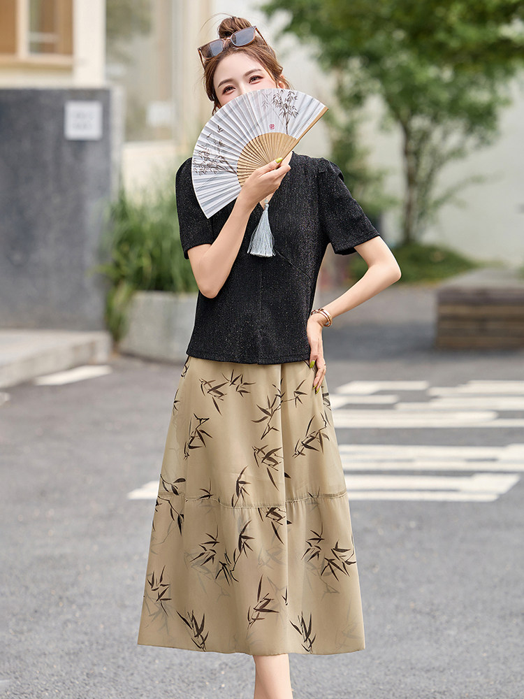 半身裙套装女夏2025新款高级感时尚洋气减龄显瘦遮肉小个子两件套,女装套装/套裙,布芭啦