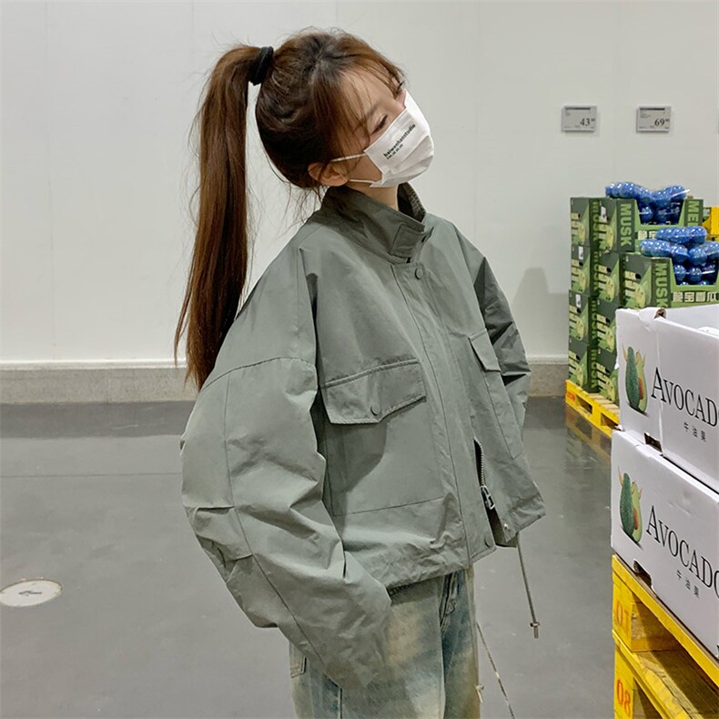 现货韩版休闲百搭显瘦短款风衣外套女2D075-(P140-K195),女装风衣,2D075