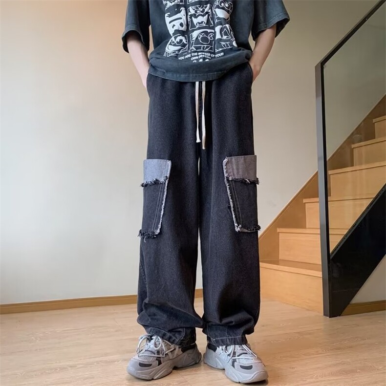 日常潮夏季简约原宿气质青春流行潮流日系牛仔裤男长裤百搭,男装牛仔裤,星座716-2