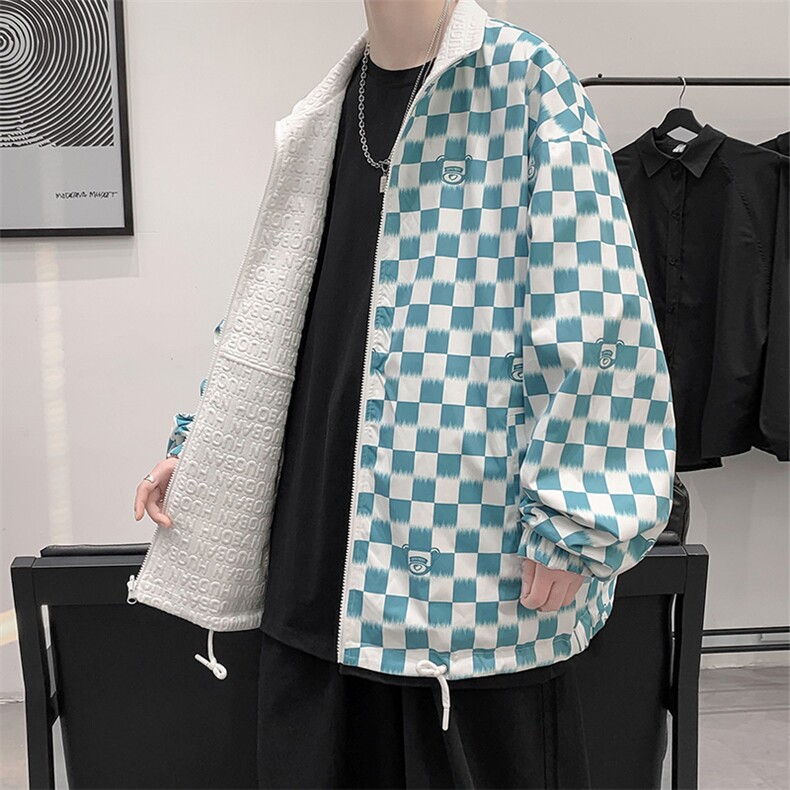 秋上新两面穿开衫夹克港风男女韩版徽章棒球服休闲外套8002-P100,男装夹克,电商A441-1