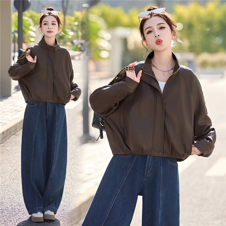 BAO现货外套女2026新款春秋季简约翻领软皮衣夹克上衣女装PU，女装皮衣，潮流依族