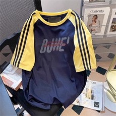 夏季美式高街重磅纯棉三条杠织带插肩撞色男女短袖T恤CZ175-特P25，男装T恤，电商A486