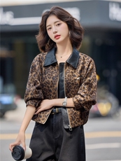 2025秋季新款港风复古时尚豹纹麂皮绒潮流个性短款外塔，女装短外套，慕依路