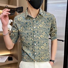 507A-CS532-P482025夏季时尚男士碎花衬衣百搭青年七分袖衬衫，男装衬衫，星座507A（原星座306B-2）