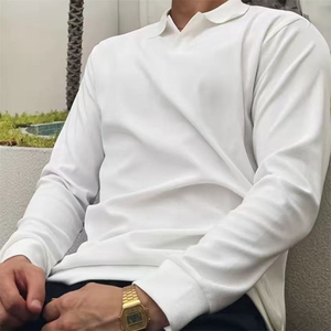 抖音海鸥领POLO长袖T恤弹力轻薄商务针织弹力上衣T500/特P40图片