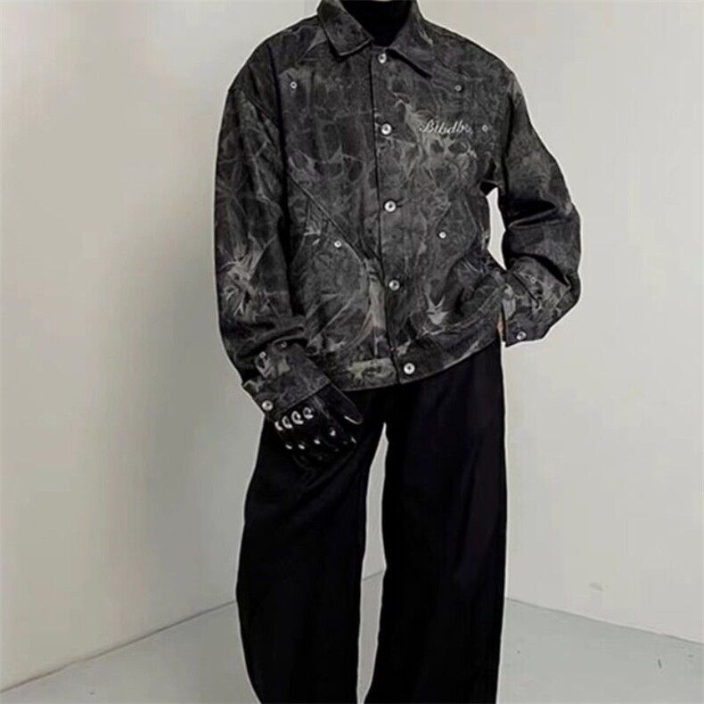 W9219-P70网图现货春季新款美式潮牌扎染解构设计牛仔夹克外套,男装工装外套,星座1608-2