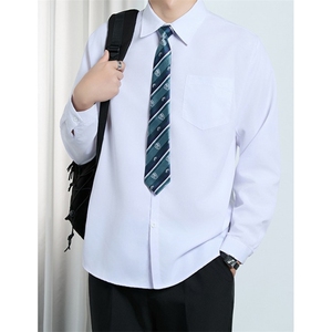 学院风基础白衬衫dk男制服长袖宽松白衬衣毕业套装 CY01+LD14图片