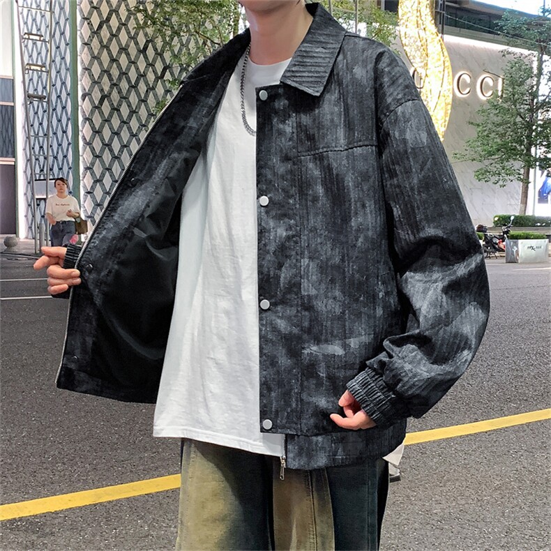 新款工装翻领夹克秋季潮流美式复古外套XZ301b-2-JK2511P78港风,男装夹克,星座301B-2（原A443-1）