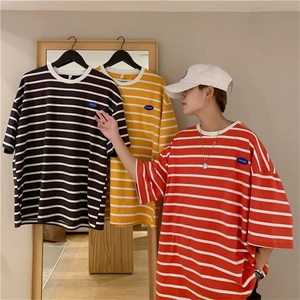 GM0229-P25 条纹短袖男t恤ins宽松学生衣服男女港味chic潮流半袖图片