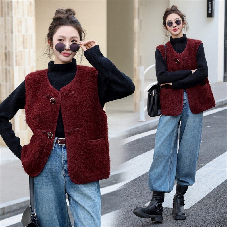 202冬季新款环保皮毛拼接双排扣马甲毛绒一体外套,女装马甲,瑶迪依秀