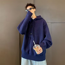 毛衣男2024秋冬季新款慵懒风宽松痞帅连帽套头针织衫M5727，男装针织衫/毛衣，星座1116A-1（原606A）