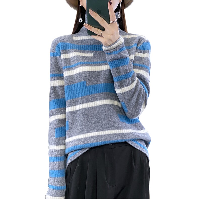 高领羊毛衫女薄款2024秋冬新款宽松大码套头长袖内搭打底衫,女装羊毛衫,蒙特羊绒