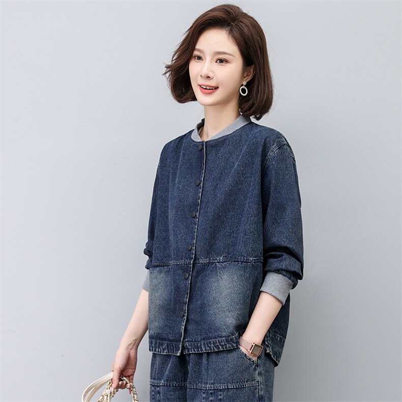 今年流行时尚小个子妈妈2025新款春秋装牛仔外套哈伦裤女,女装牛仔外套,悦见她