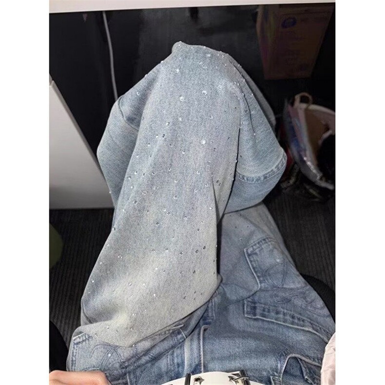 立体水钻阔腿牛仔长裤女装夏季休闲直筒复古烫钻牛仔裤N2224,男装牛仔裤,星座1116A（原606A-3）