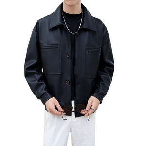 社会小伙秋季新款轻熟夹克免洗pu皮皮衣翻领外套男 PY110-P110图片