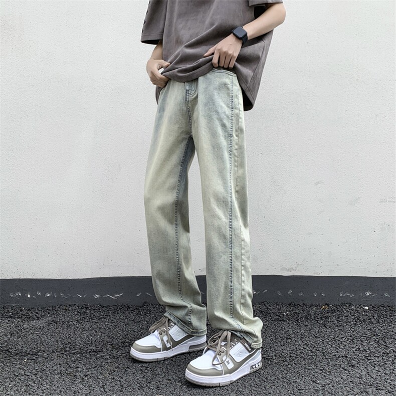 vibe风美式高街复古牛仔裤男痞帅炸街宽松直筒阔脚裤潮WH1177-p46图片