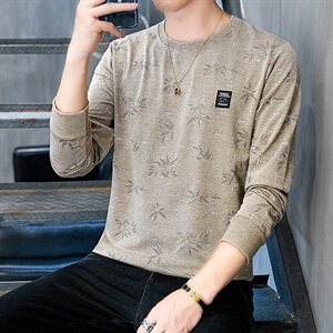 秋季圆领彩棉卫衣男长袖t恤男星星花套头商务打底蓝色W9613图片
