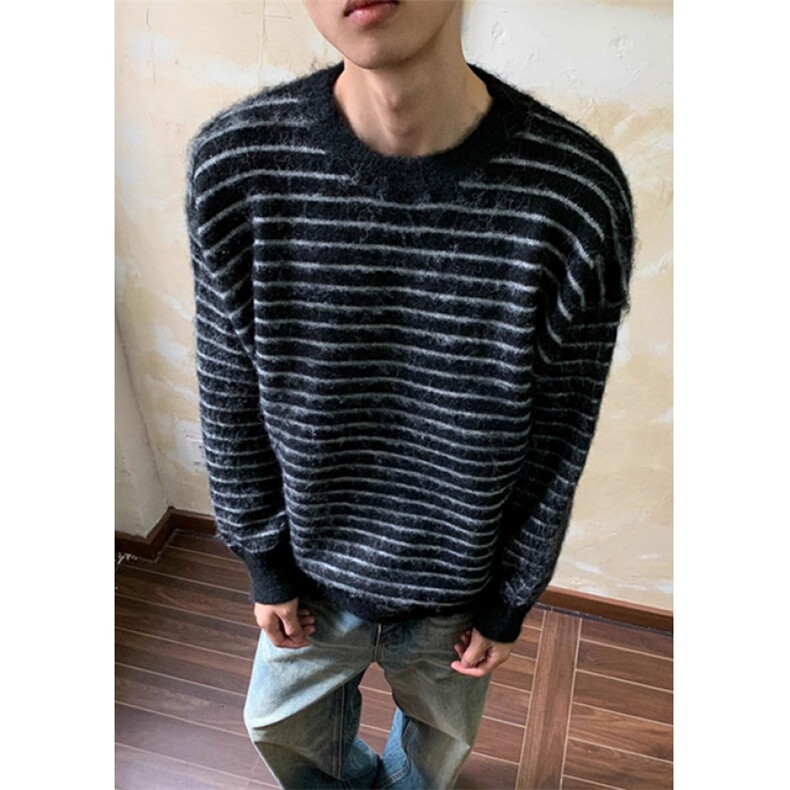 【005】撞色条纹毛衣男女中性百搭圆领针织衫A079-MY9592-P49,男装针织衫/毛衣,电商A079