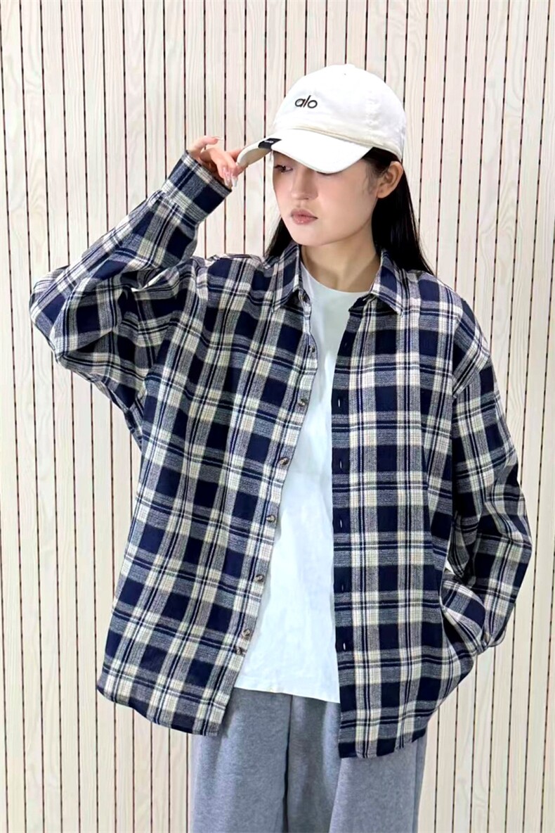 春季新款现货（跨境电商）格子男女情侣款潮流宽松格纹衬衣,男装衬衫,星座1107-1