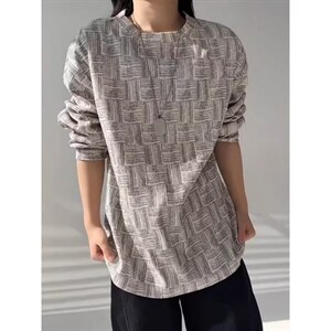 扎染格纹长袖t恤男女春秋重磅正肩圆领卫衣内搭打底衫 W191图片
