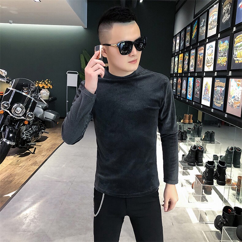 社会风T恤男长袖针织衫外穿网红半高领纯色打底衫A068-QS24-P45,男装T恤,星座419（原A233）