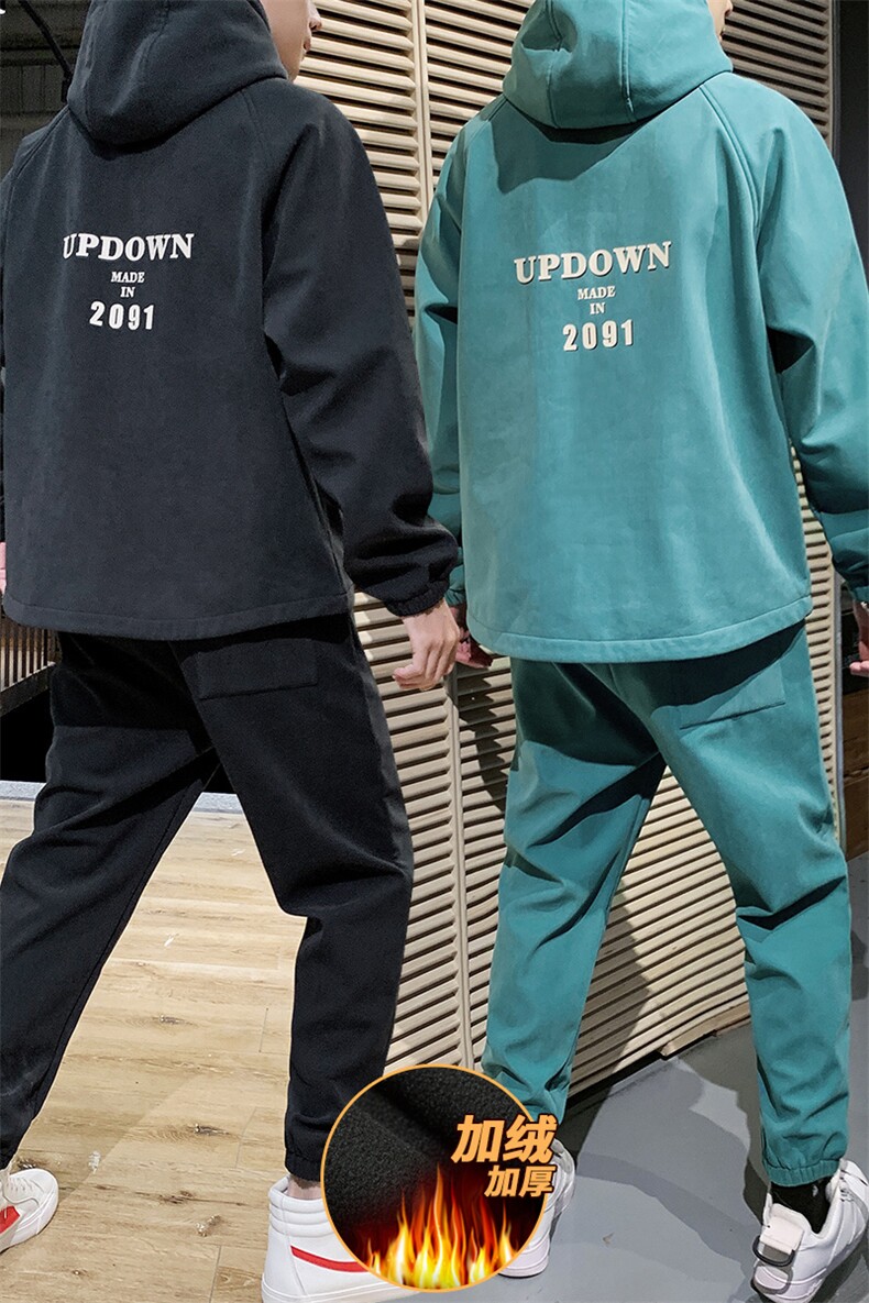 2021秋冬男士加绒套装运动服时尚休闲两件套DS596T,男装卫衣,电商A102